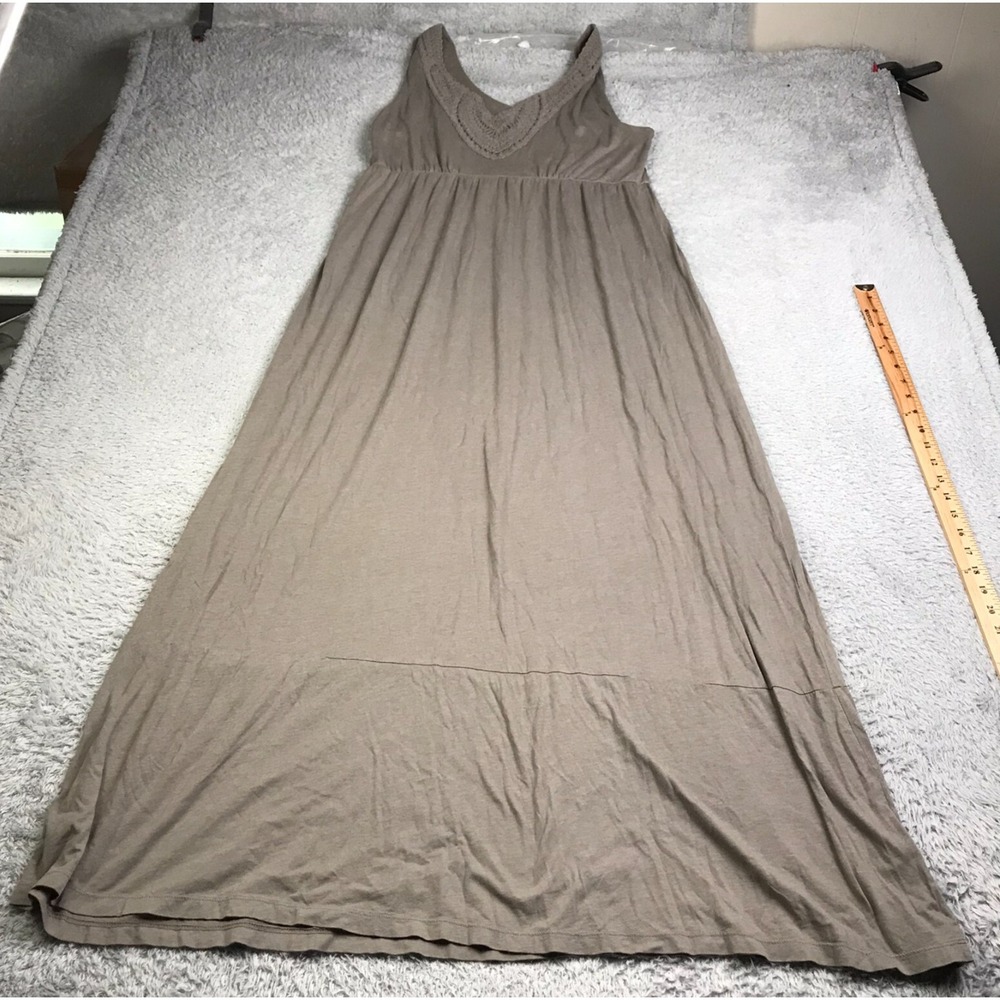 Garnet Hill Maxi Tank Dress Womens L Brown Crochet V Neck Cotton Stretch Boho
